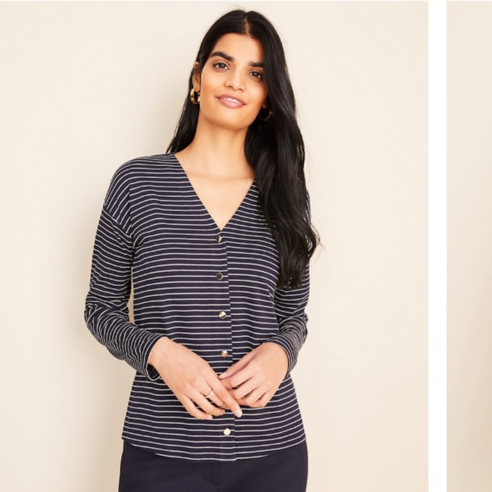 Ann Taylor Striped Drop Shoulder Cardigan